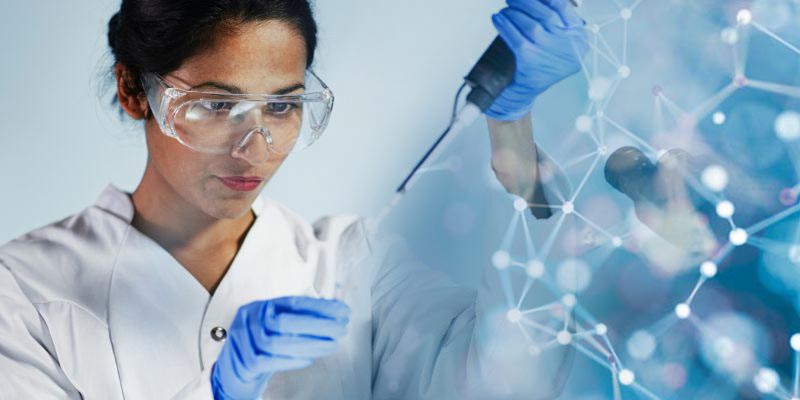 female scientist and molecular structure